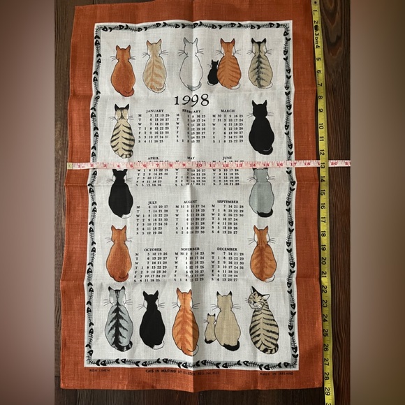 NWOTs Ulster Weavers CATS IN WAITING Irish Linen 1998 Cat Calendar No. 4135 - Picture 10 of 13